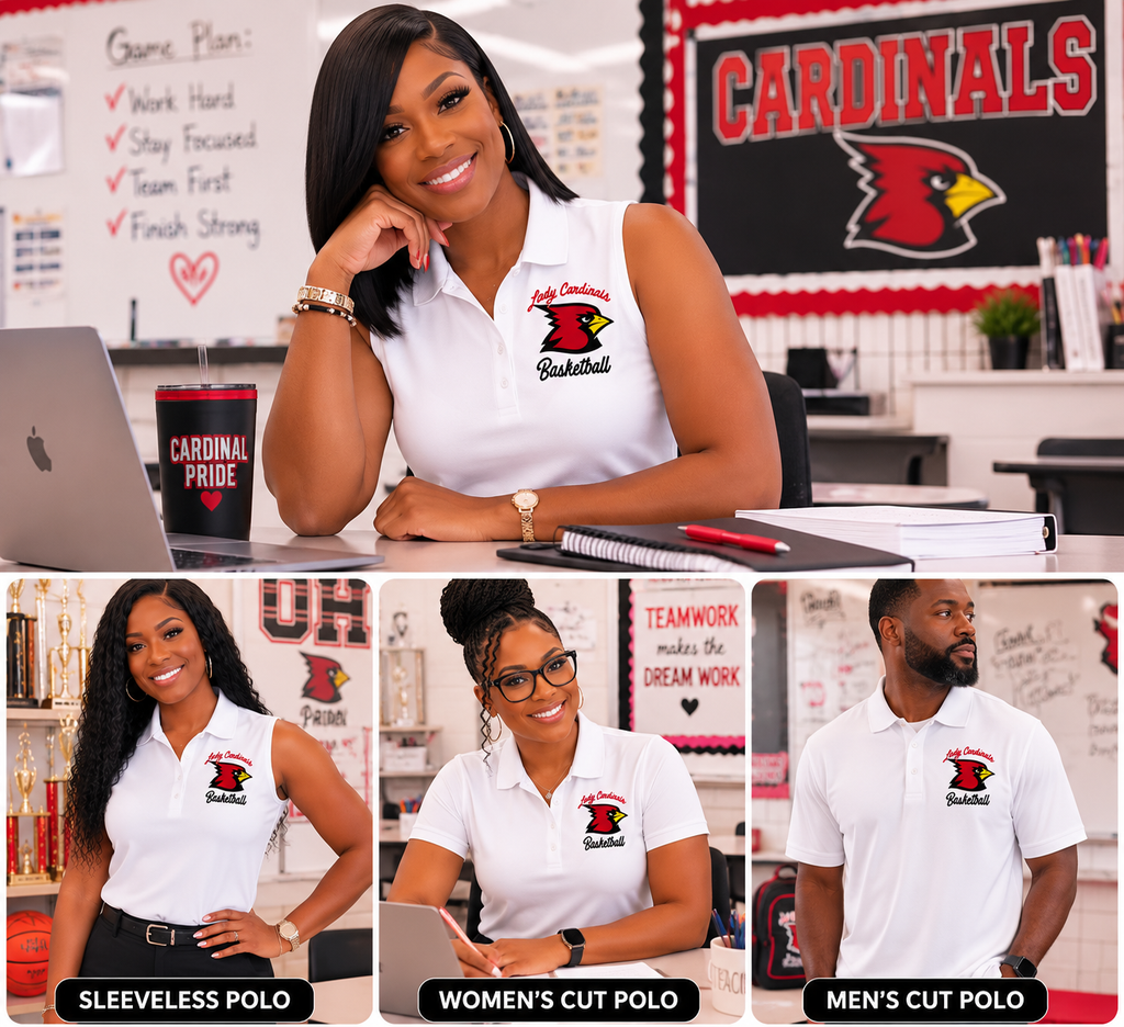 Custom School Logo Performance Polo | Personalized Teacher, Staff & Team Moisture-Wicking Polo | DTF Print with Glitter or Regular Text