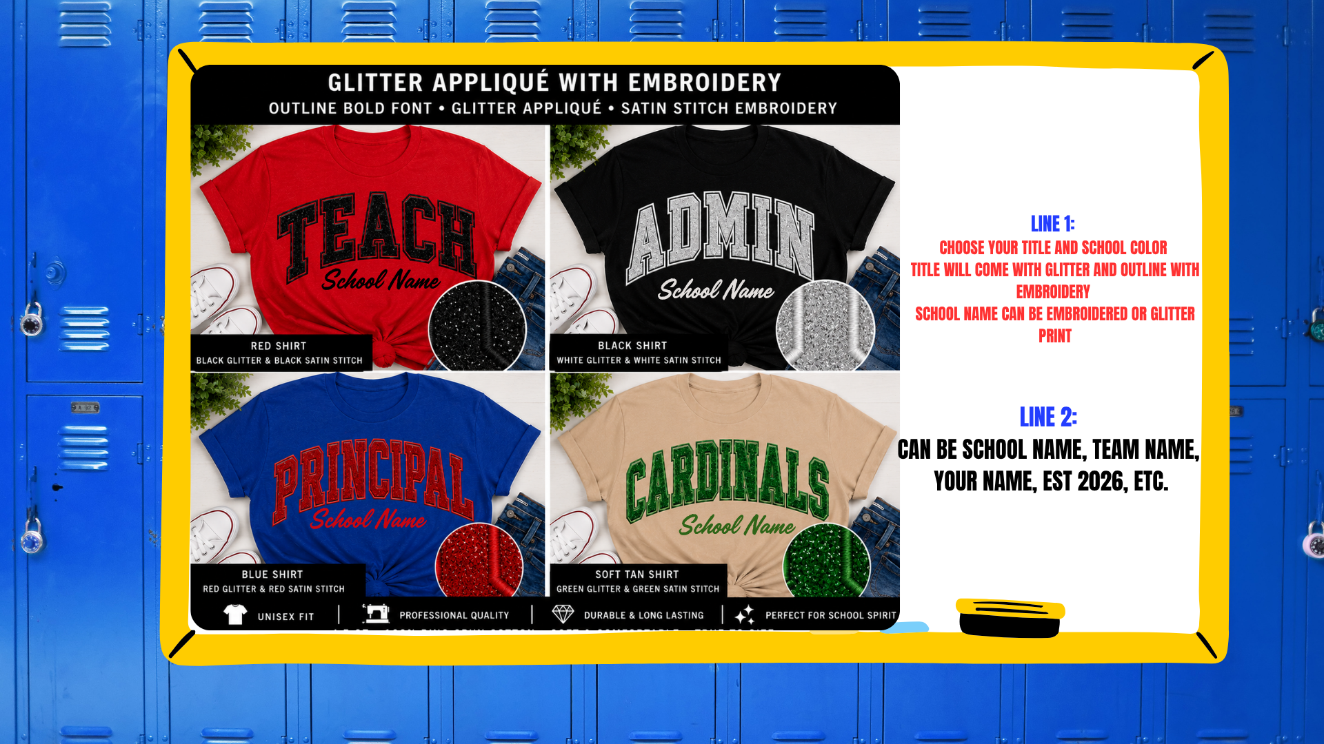 Glitter Appliqué with Embroidery Shirt | Custom School Staff & Teacher Shirt